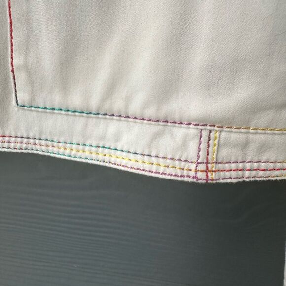 Louis Feraud Paris White Collared Blazer Jacket Rainbow Stitching Size 10 - Picture 4 of 8